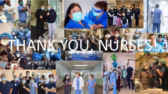 A collage of nurses with text that says, "Thank you, nurses!"